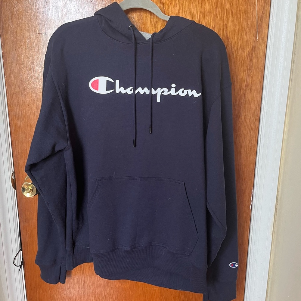 Champion hoodie (navy, men’s large)